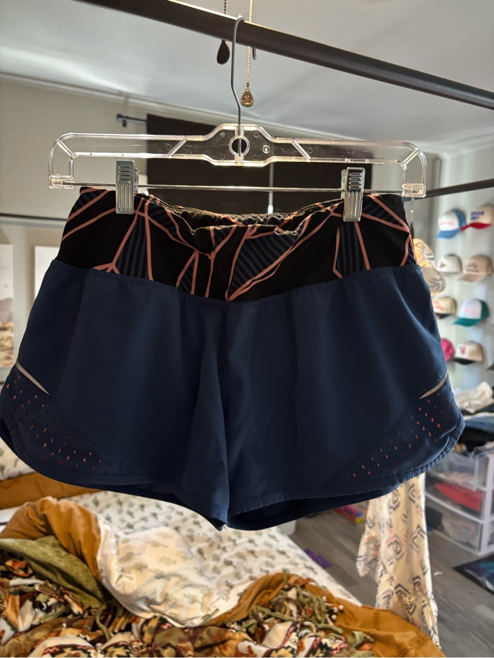 Champion Navy Athletic Shorts with Black Waistband and Pink Trim